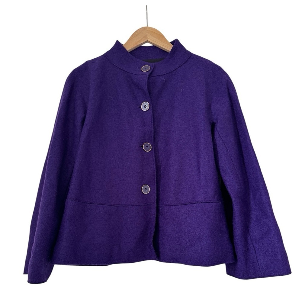 DKNY Jacket Size 4 100% Wool Blazer Purple Lined Pockets Button Front Womens
